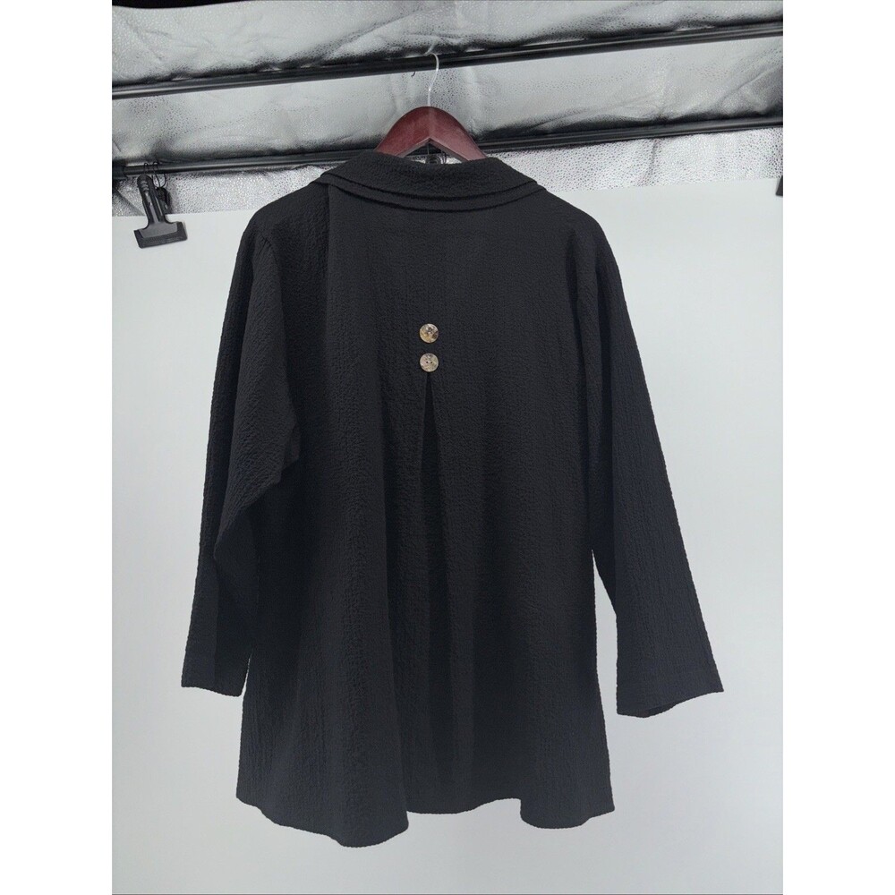 Habitat Button Down Shirt Black Textured Blouse Double Collar Tunic Size Large - Picture 2 of 5